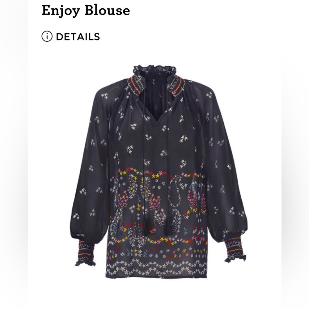 CAbi Navy Floral Blouse with Multicolor Accents